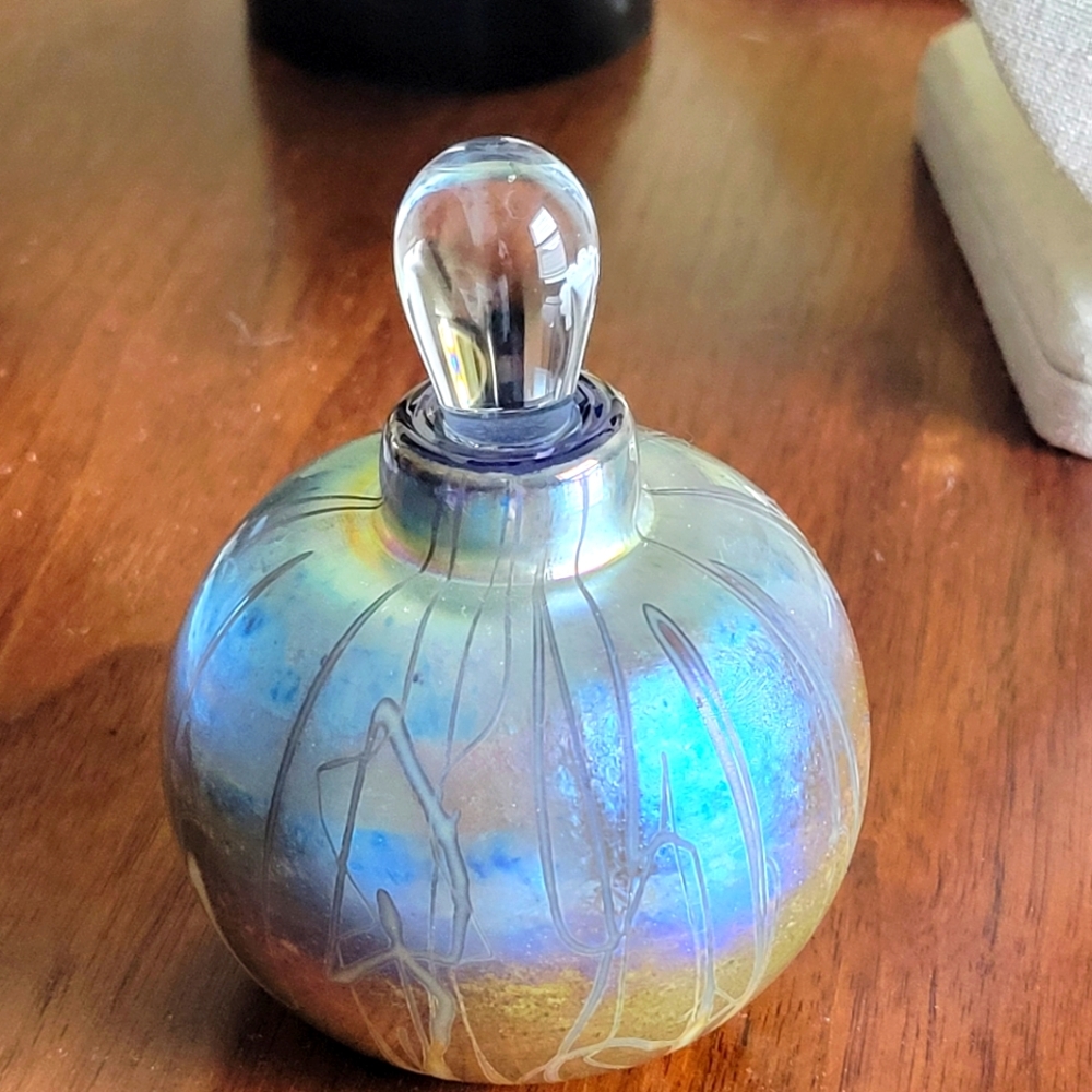 Vintage 1991,Iridescent Glass Perfume Bottle Signed and Numbered.